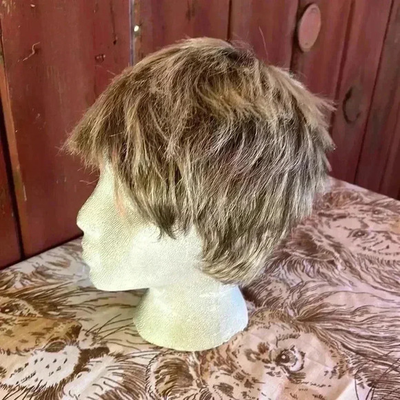 Vintage Wig Shaggy Short Choppy Layered Frosted Brown Blonde Unisex Costume 70s - Picture 4 of 6